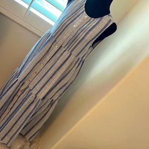 Linen dress Lulu’s Hit The Beach Blue Striped Button-up Tiered Dress NWT medium